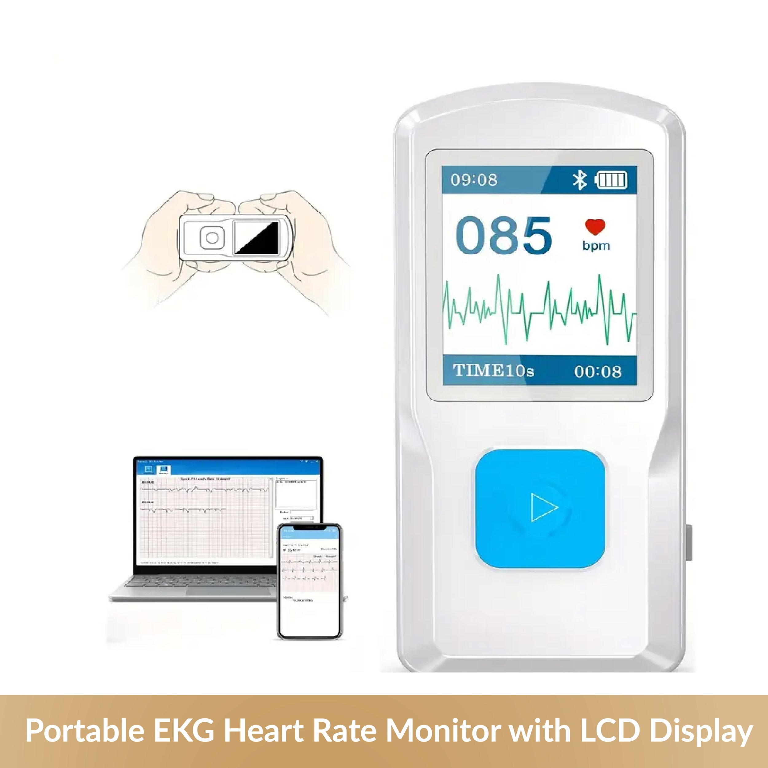 Portable EKG Heart Rate Monitor with LCD Display